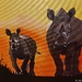 Rhinoceros and calf (acrylic painting)
