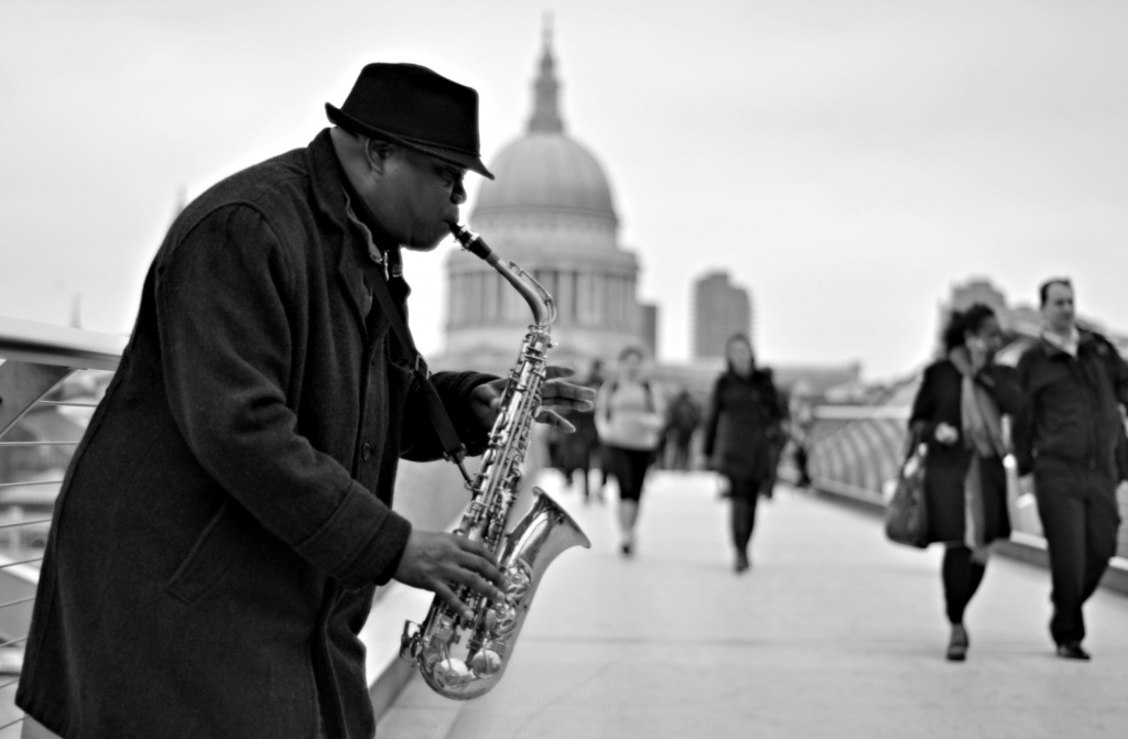 The Saxophonist and St Paul's by andycoleborn