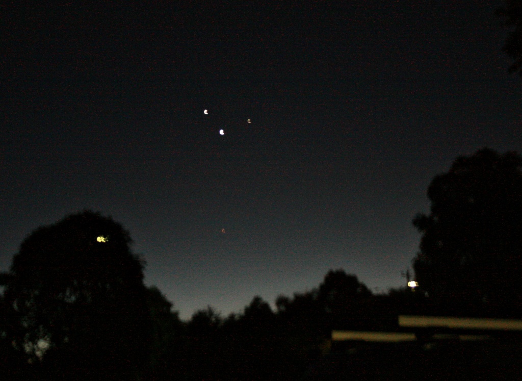 L-R Jupiter, Venus and Mercury with the red planet (Mars) lurking below by corymbia