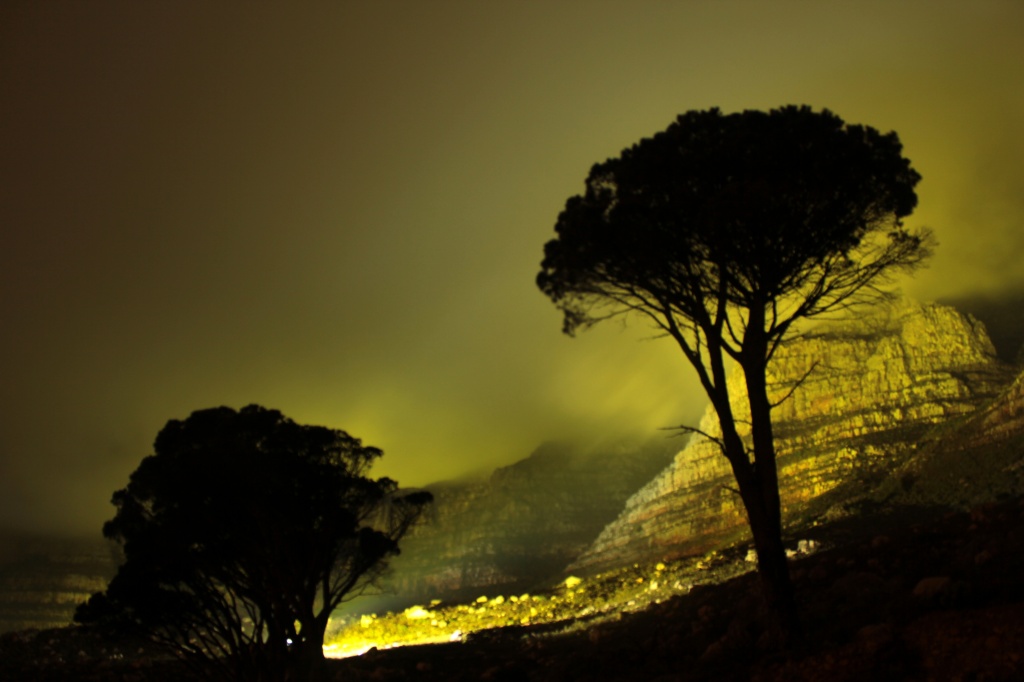 Table Mountain lit up in Yellow for the World Design Capital bid by eleanor