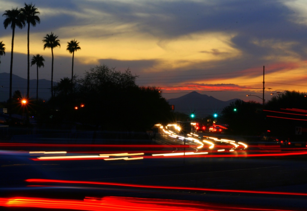 Sunset And Light Trails by kerristephens