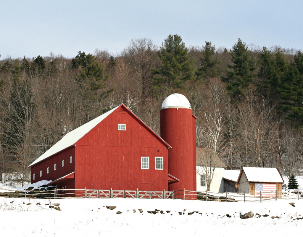 Red Barn in Winter by lauriehiggins