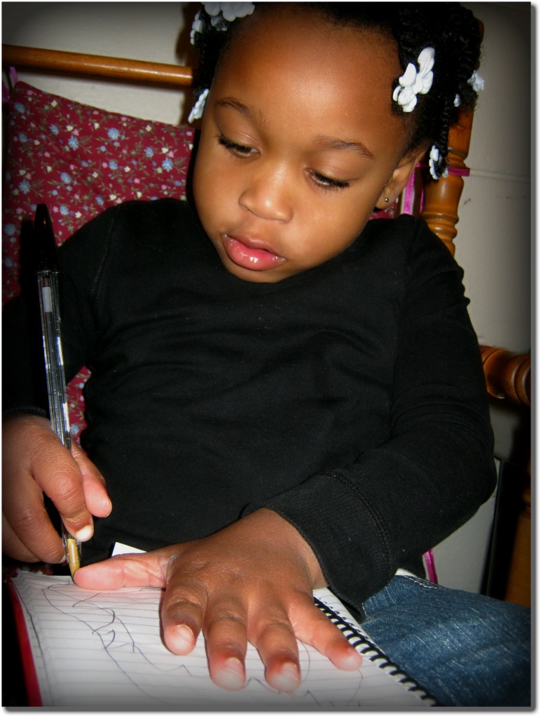 Little Girl Writing by myhrhelper