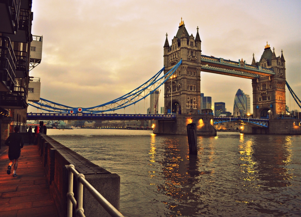 Jogging by Tower Bridge by andycoleborn