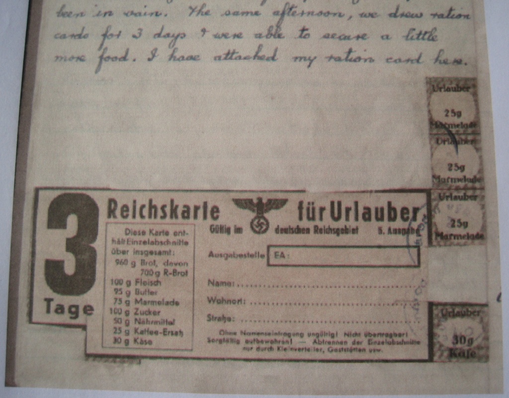 page from Bert's diary with ration card affixed by quietpurplehaze