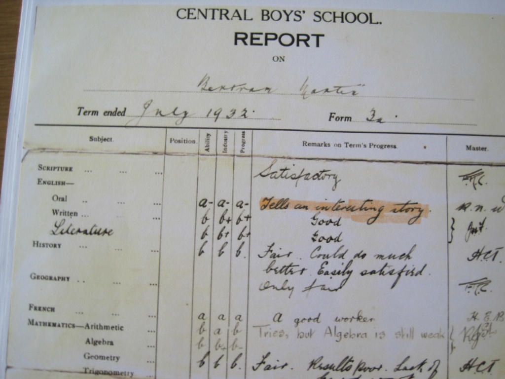 My dad, Bert Martin's, school report.... by quietpurplehaze