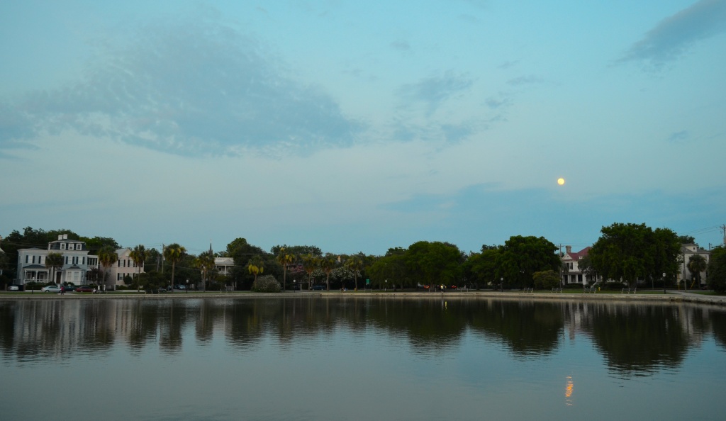 Full moon at Colonial Lake, Charleston, SC by congaree