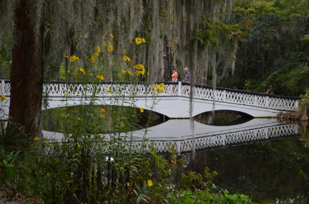 The famous bridge over the lake at Magnolia Gardens on a still, overcast late September day. by congaree
