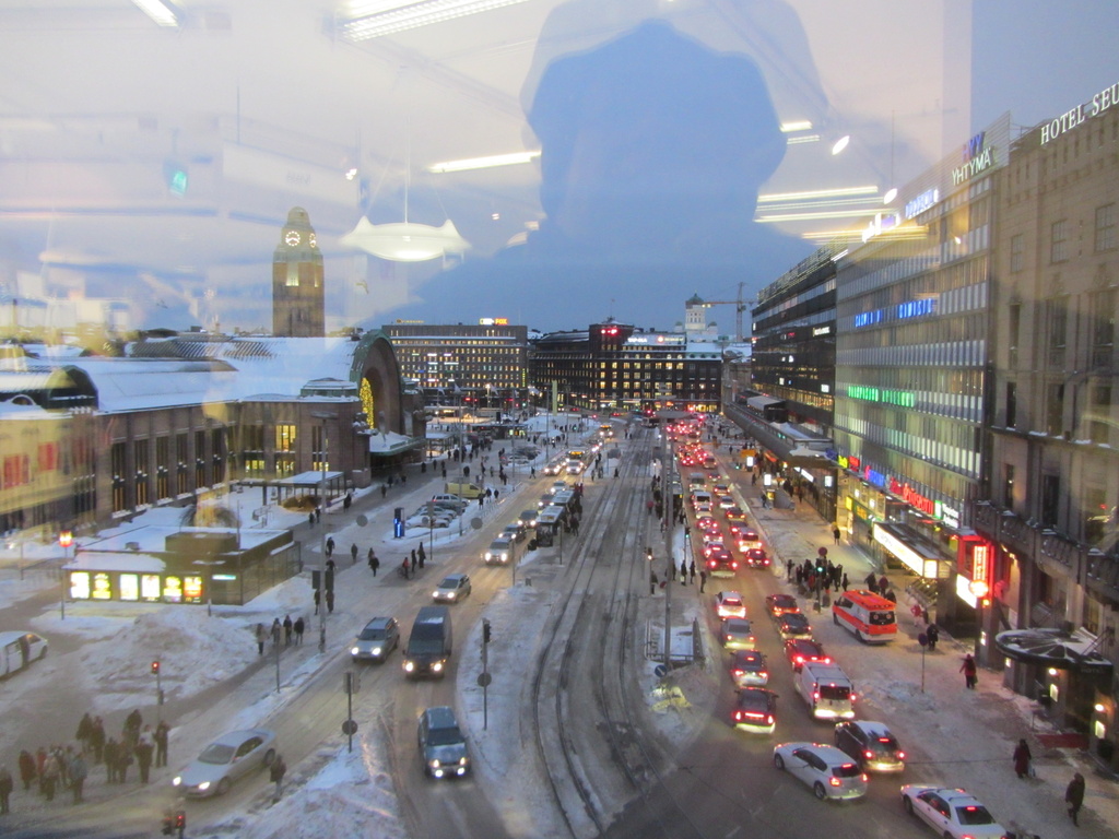 Kaivokatu Street in Helsinki through a window by annelis