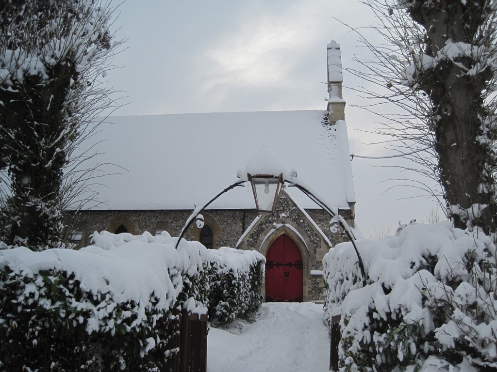 'red': the local church in the snow of January 2010 by quietpurplehaze