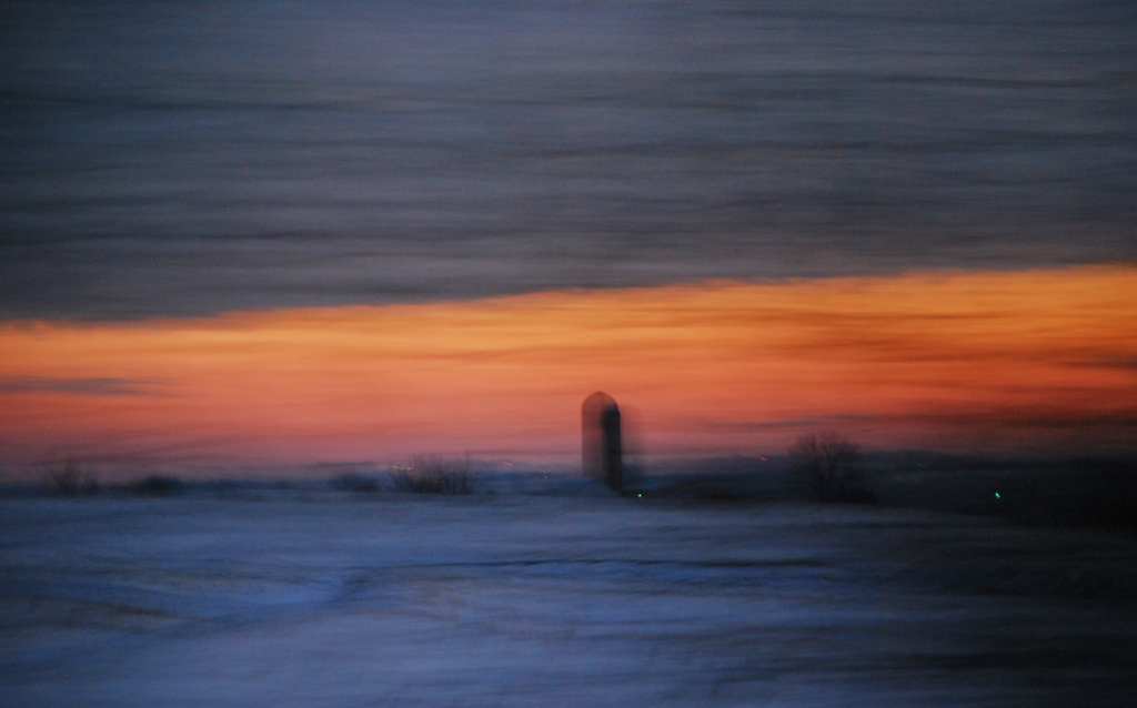 Snowy Silo, Shadowy Sunset by kareenking