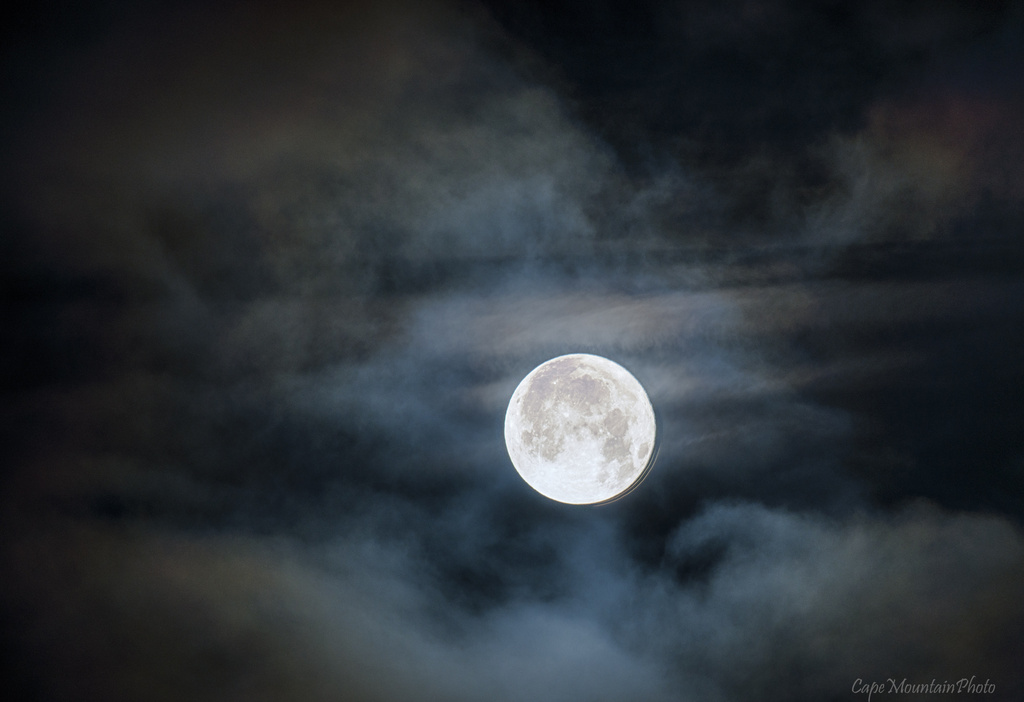 Cloudy Twilight Full Moon by jgpittenger