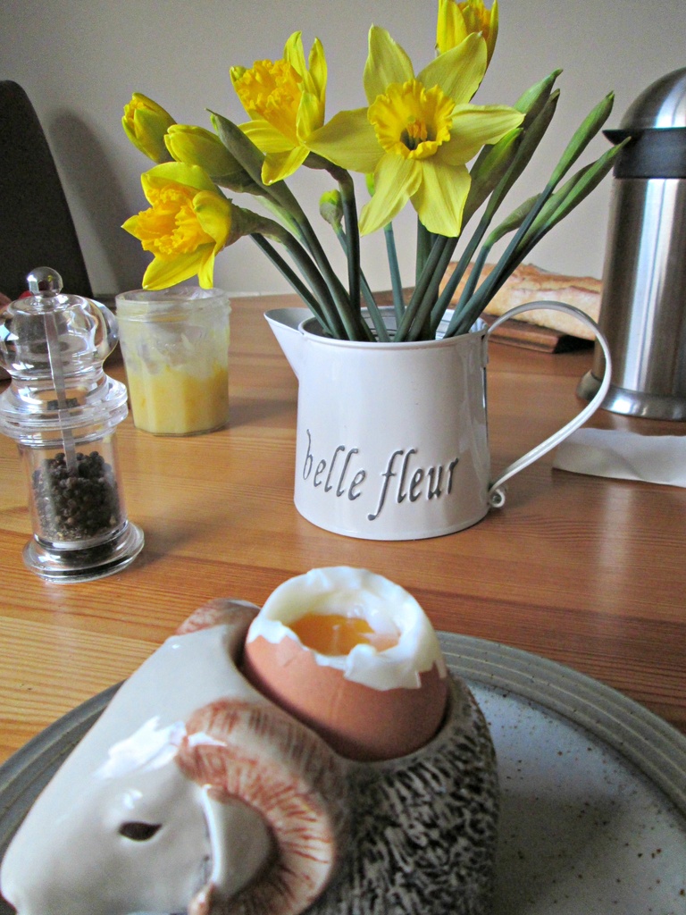 'breakfast' (bonus word) today is boiled egg in a sheep eggcup by quietpurplehaze