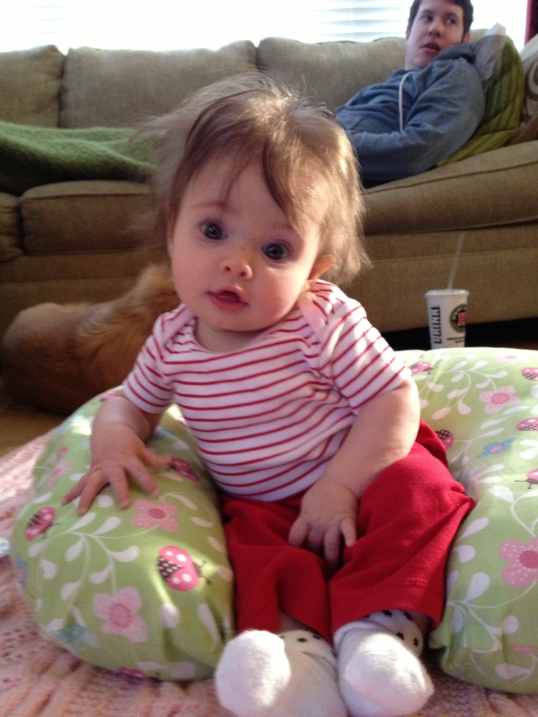 Sitting up by herself (well, ok, she had a little help from the pillow) by mdoelger