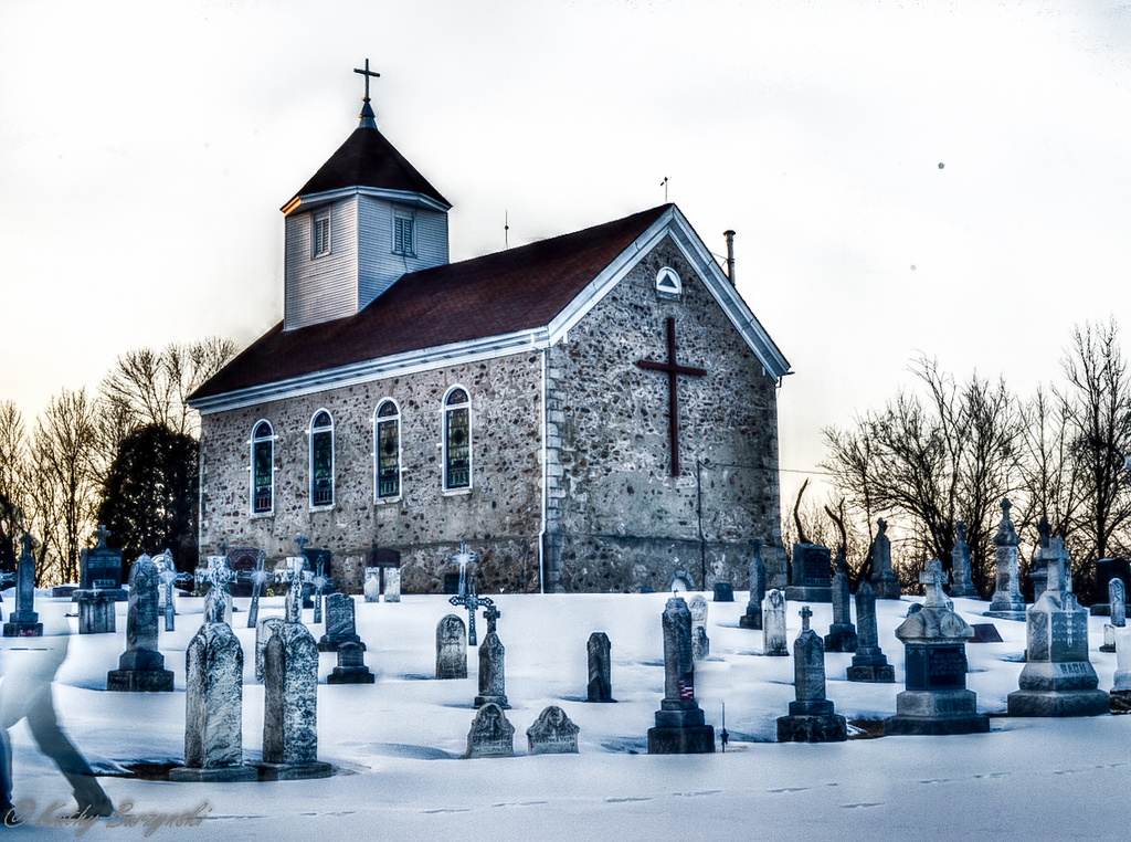 Old Church with Mysterious Grave Walker (Larger view shows Detail) by myhrhelper