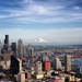 Seattle is delighted by a showing of Mount Rainier in the background. Located 54miles (87 km) southeast of Seattle. by seattle