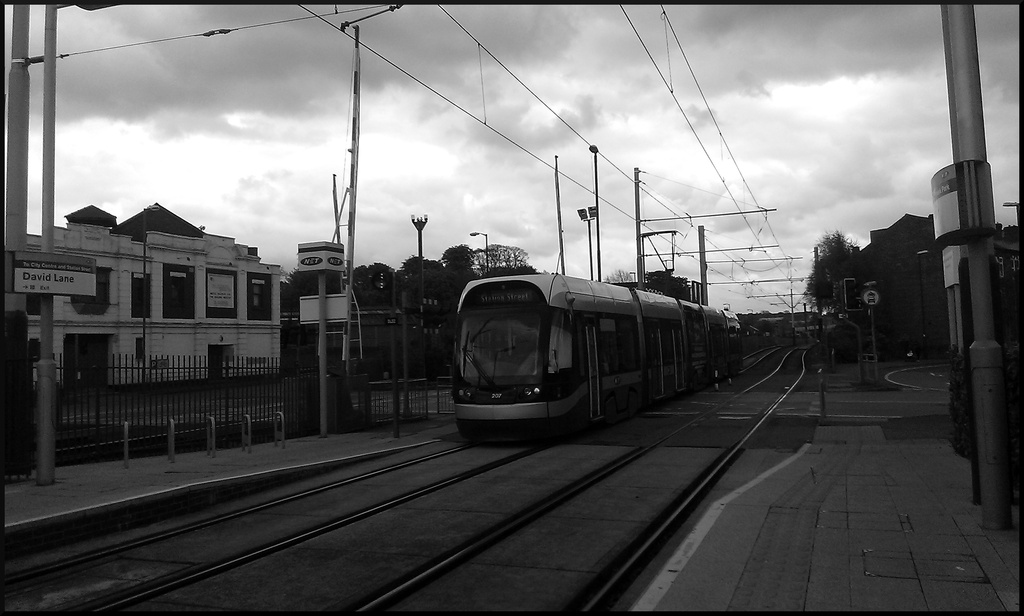 David Lane tram stop in monochrome by phil_howcroft
