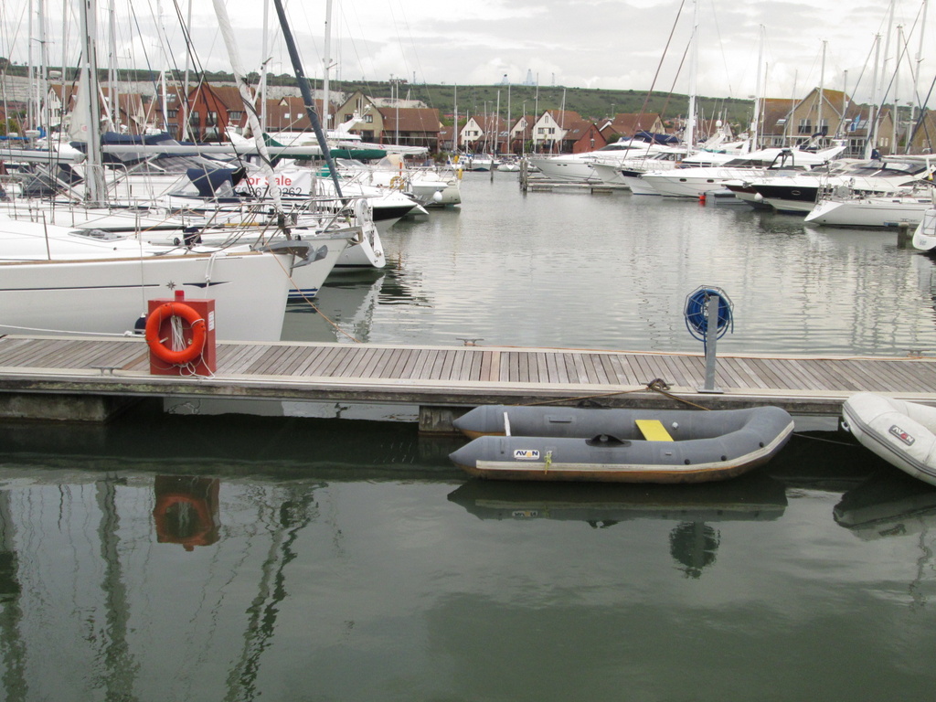 small detail of lifebelt and dinghy at Port Solent by quietpurplehaze