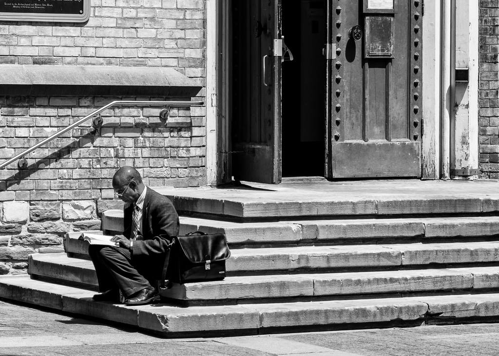 reading on the church steps by northy