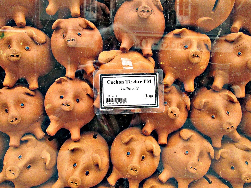 terracotta piggy moneyboxes for sale in France by quietpurplehaze