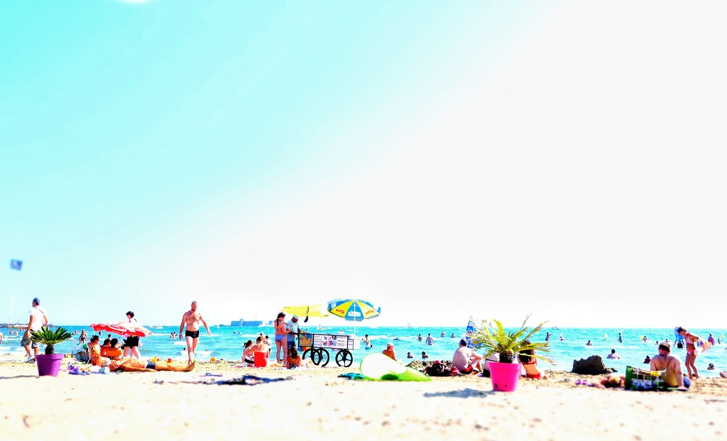 Sunny colorful beach by cocobella