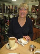 31st Aug 2013 - Sue having  Afternoon Tea at Moreton Park