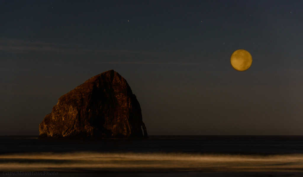 Twilight Full Moon At Haystack Rock by jgpittenger