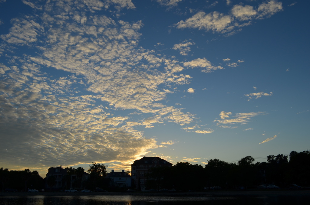 Clouds near sunset at Colonial Lake, Charleston, SC, last night. by congaree