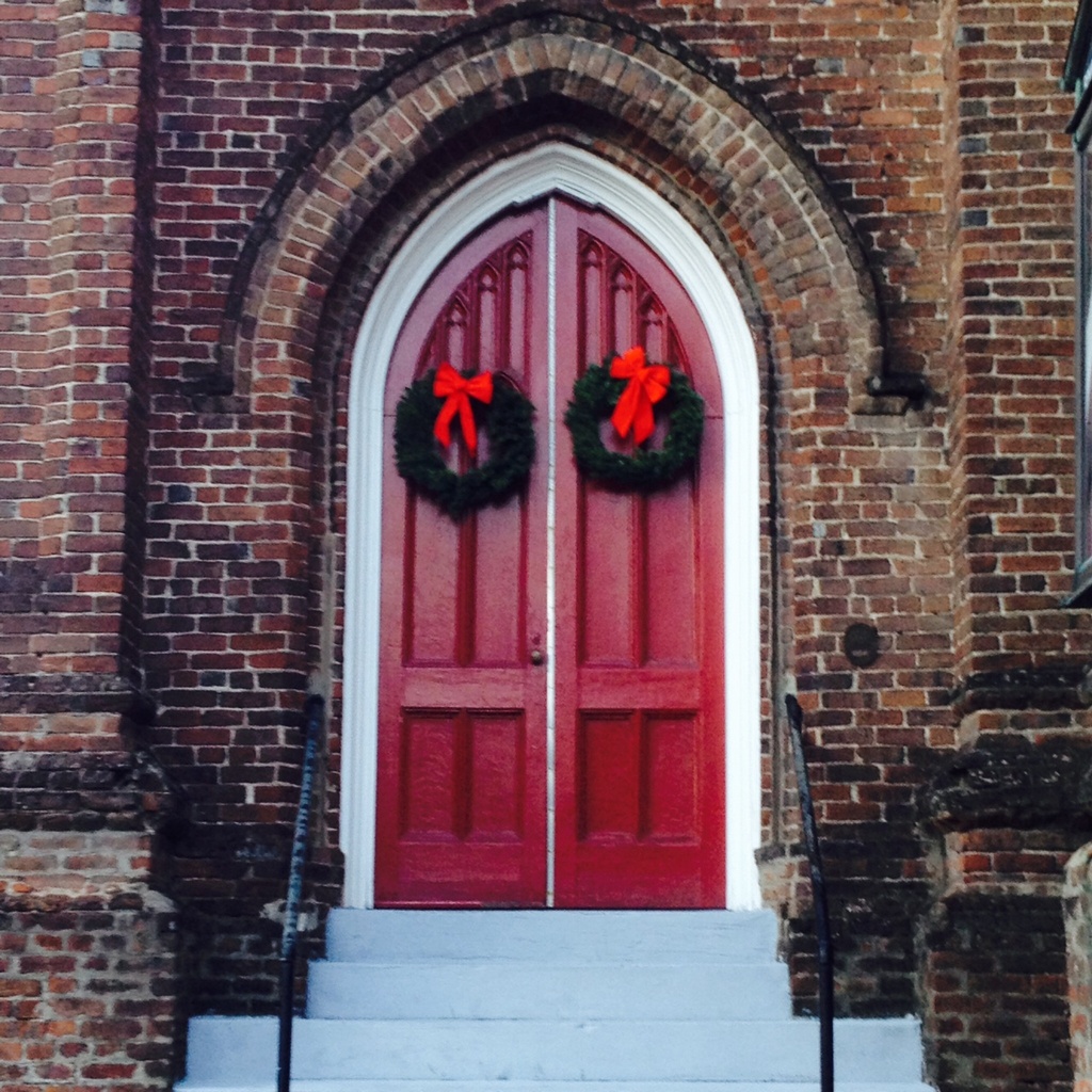 Wreaths and door of old church, Charleston, SC by congaree