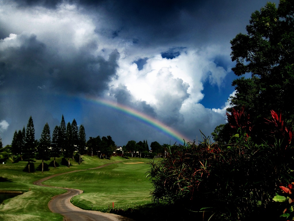 Rainbow and Clouds on the Golf Course by taffy