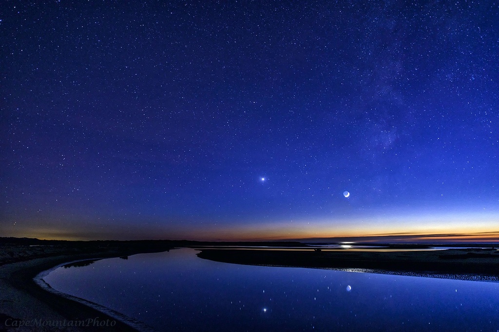 Siltcoos Stars, Moon, Venus Reflected 3 by jgpittenger
