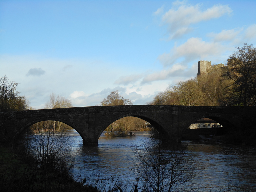 The old bridge over the river Teme  in Ludlow. by snowy