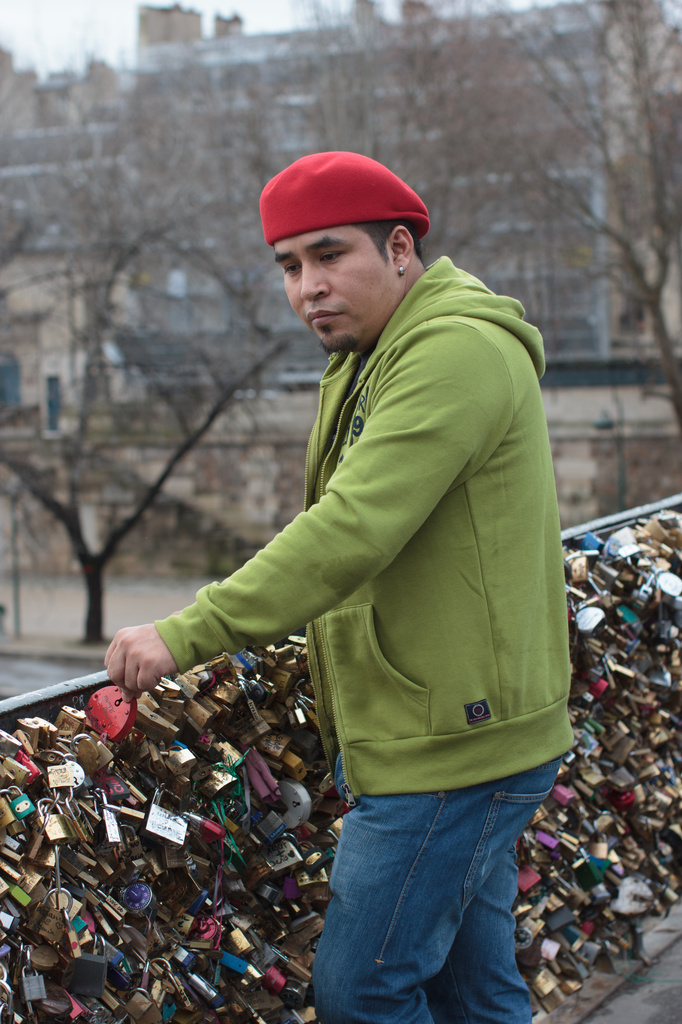 The Pont de l'Archevêché.  Placing His "Love Lock" by seattle