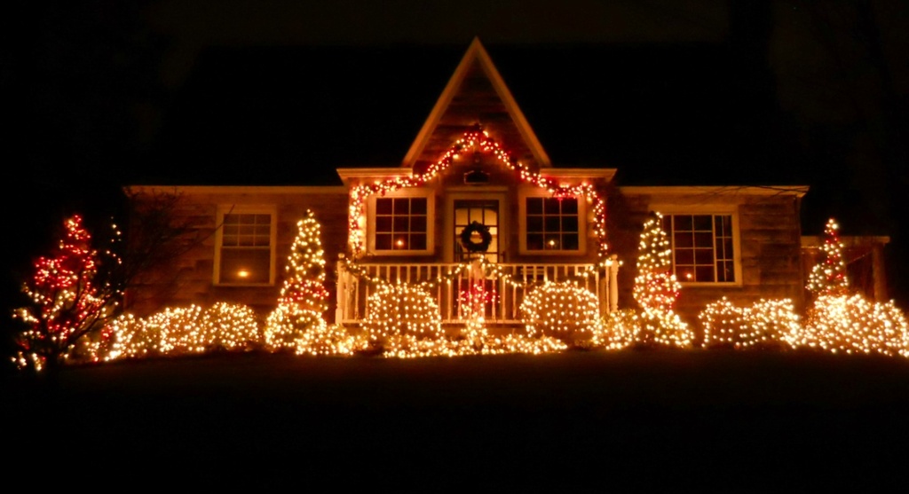 Pretty house with lights by mittens