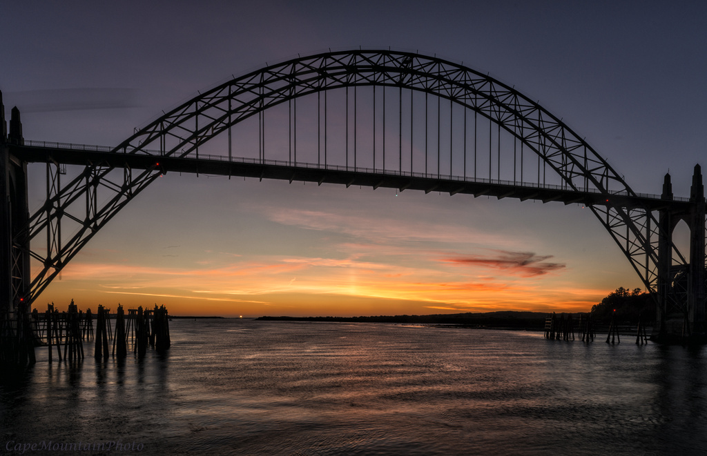 Centered Newport Bridge At Sunset  by jgpittenger