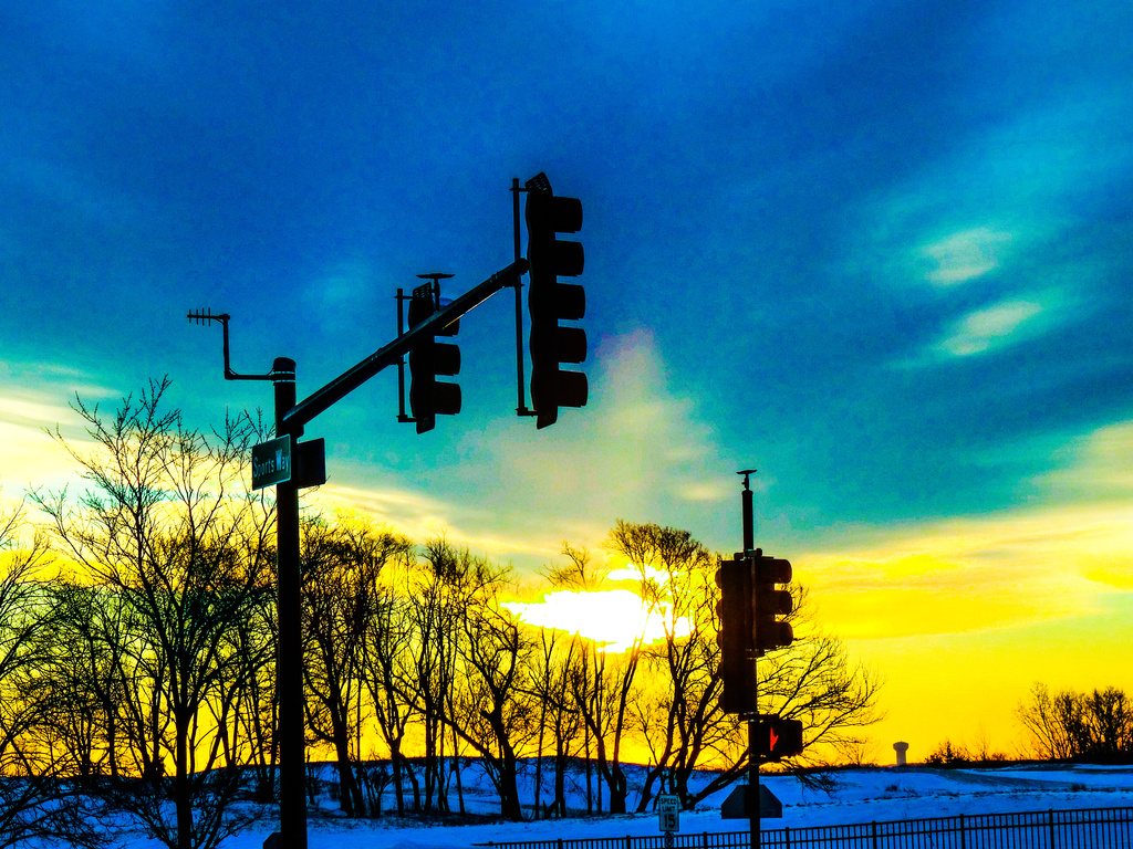 Day 217 Sunrise and Traffic Signals by rminer