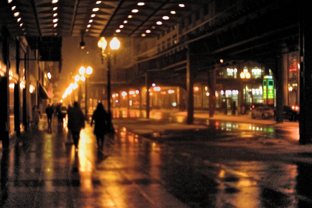 Walking Up Wabash on a Wet Chicago Night by taffy