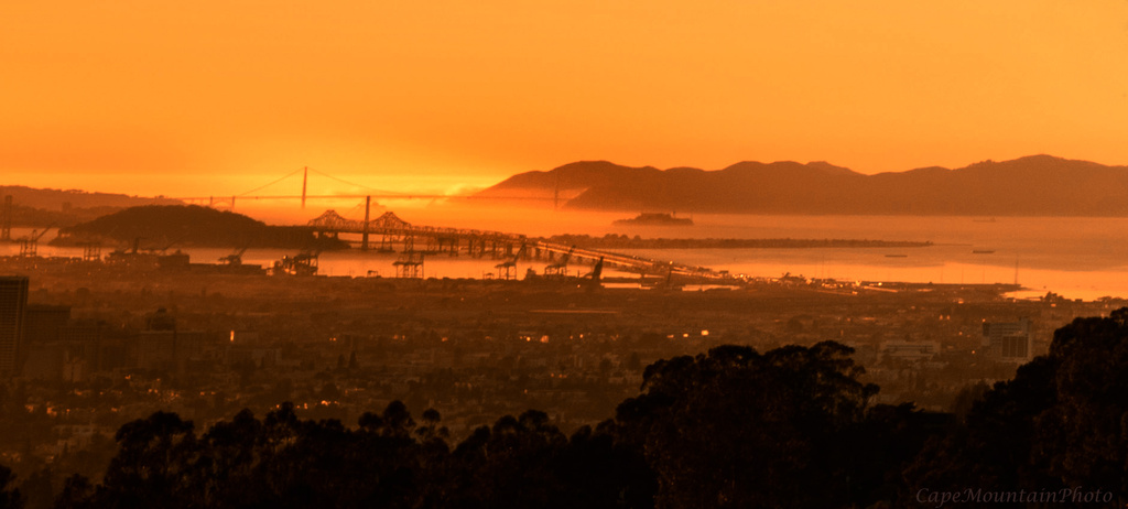 Golden Gate and Bay Bridge As the Sun Went Down  by jgpittenger