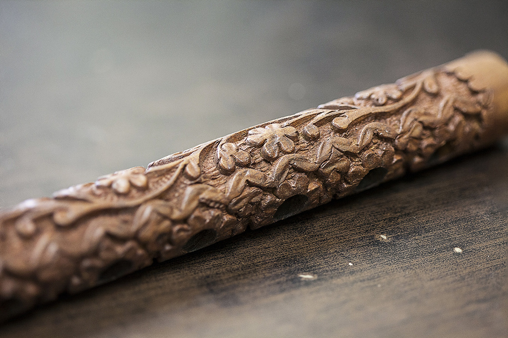 Carved  recorder type instrument from India by gardencat