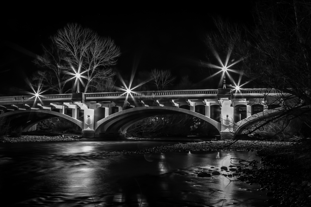 Capitol Bridge by Night B&W by pflaume