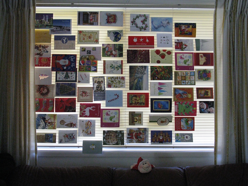 Christmas cards on my venetian blinds by loey5150
