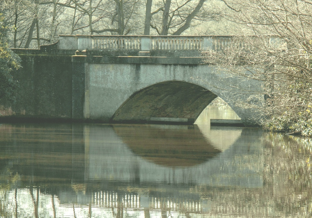 Bridge in green with reflection by dulciknit