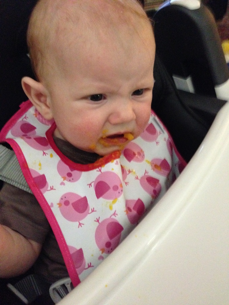 Trying food for the very first time! This about summed it up, wasn't too excited about carrots.  by doelgerl