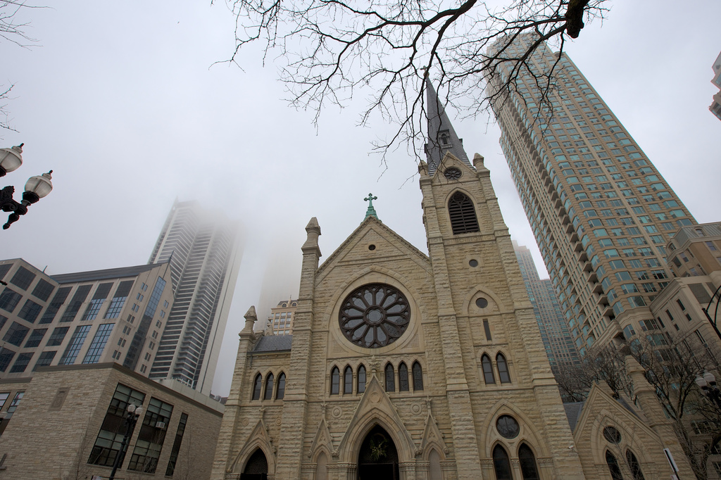 Holy Name Cathedral in Fog by jyokota