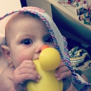 28th May 2014 - Couldn't get enough of her duck tonight after bath. 