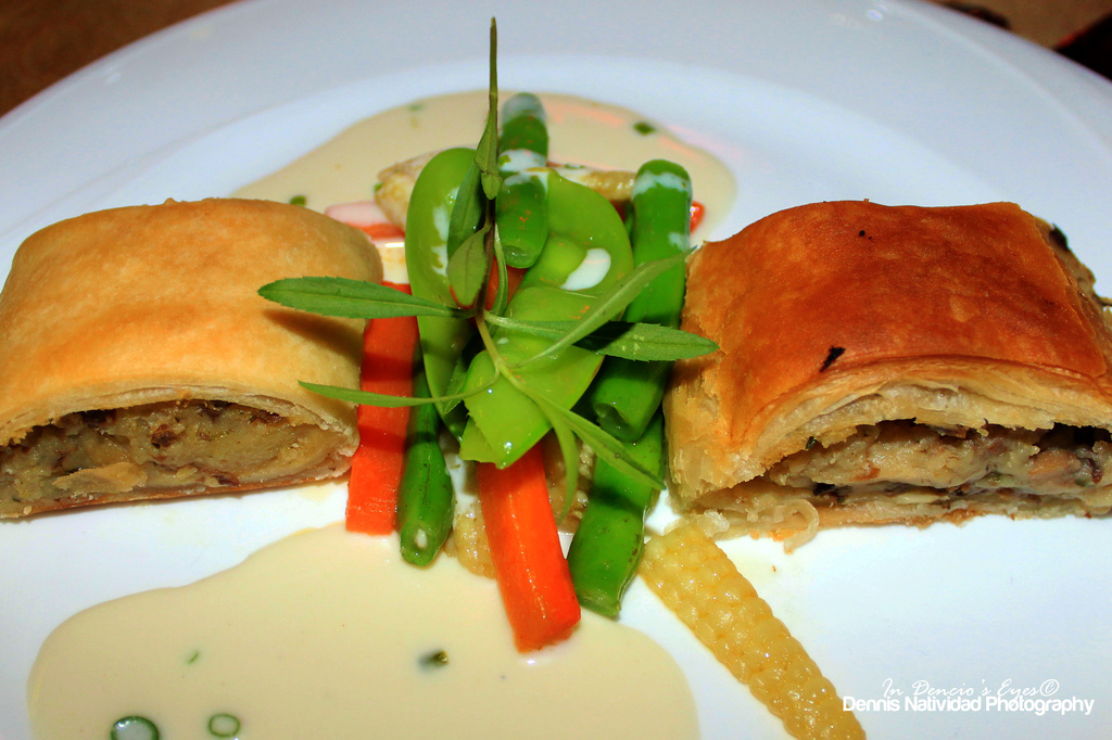 Potato and Mushroom Strudel Chive Butter Sauce and Sautéed Vegetables by iamdencio