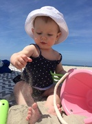 20th Jun 2014 - Baby's first visit to the ocean! She's loving the sand on Coronado Island. 