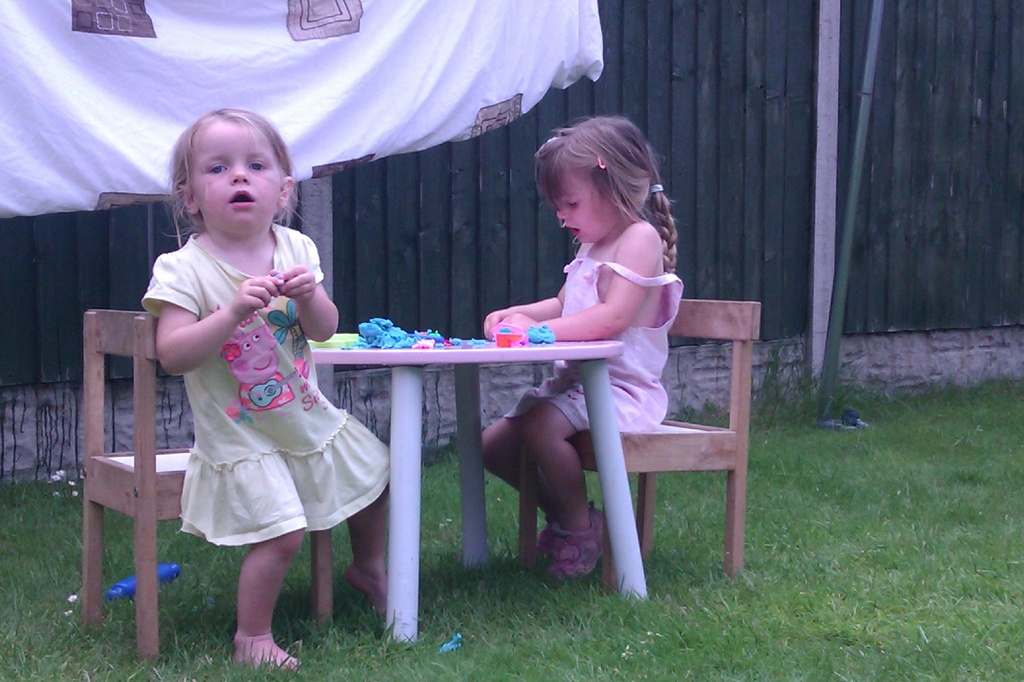 Playdough in the garden 2 Lucy and Ellie by jennymdennis