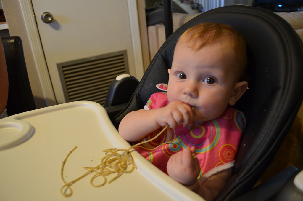 First time eating spaghetti, she loved it! by doelgerl