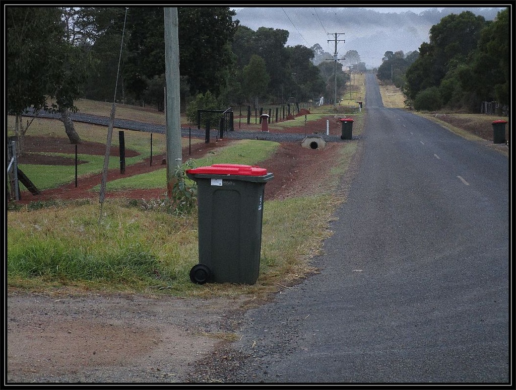 Rubbish bin day in the Country by kerenmcsweeney